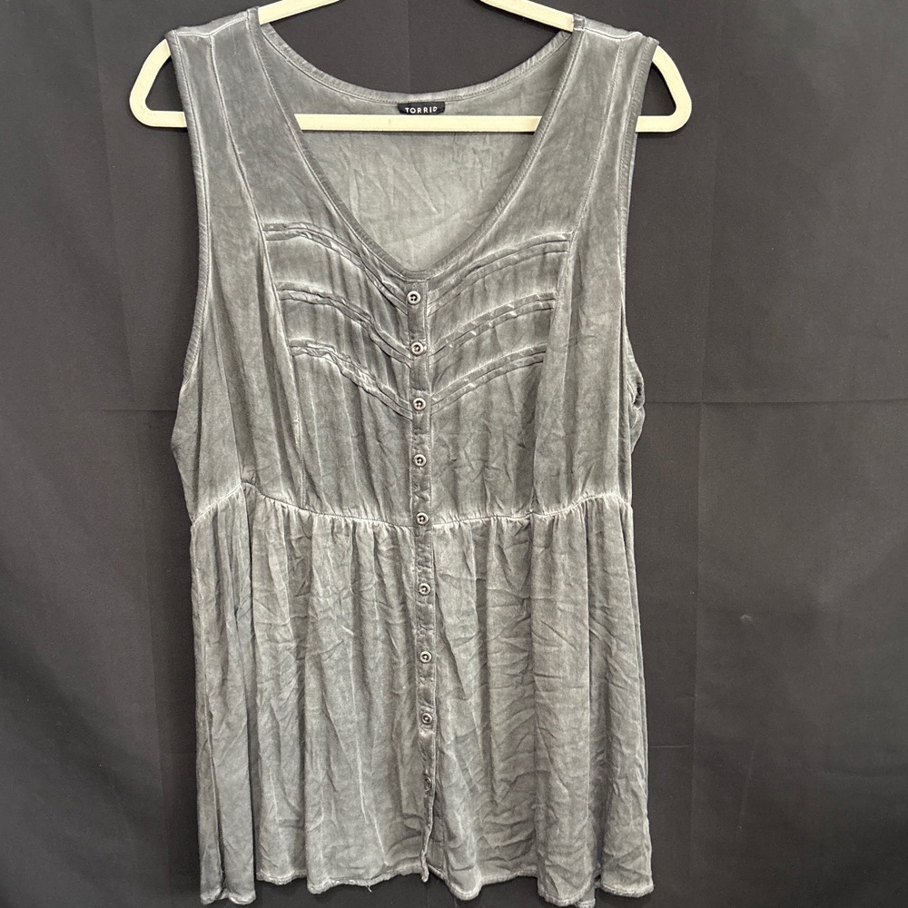 Torrid Tunic Top 2 Gray Grunge Mineral Wash Babydoll Button Front Dark Fairy Emo